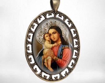 Seeking of the Lost Vziskanie Pogibshih  Virgin Mary Medal Orthodox Bronze Tone Christian Jewelry