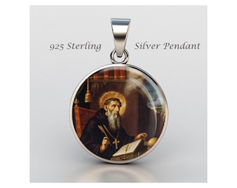 Saint Augustine Of Hippo Religious Devotional sterling silver 925 Christian Medal Patron  0.8" (20 mm)