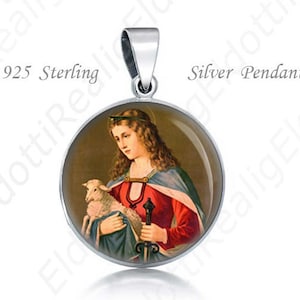 St Agnes of Assisi Sterling Silver Pendant. Religious Christian 925 Silver Medal Round 20mm Patron Saint