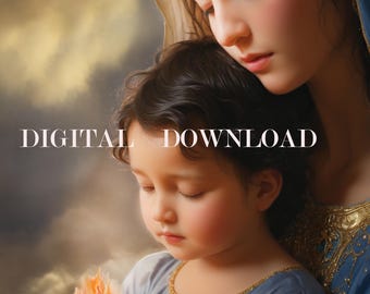 Holy Mother Mary and Baby Jesus Sacred Heart Art (Digital Download)