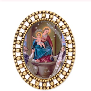 Our Lady of Pompeii Virgin Mary Brooch Catholic Broach Antique Gold Pin