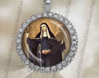 St Elizabeth of Portugal Christian Catholic Saint Silver Tone Medal Pendant