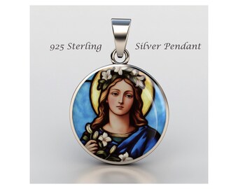 Saint Rosalia Of Palermo Religious Devotional sterling silver 925 Christian Medal Patron  0.8" (20 mm)