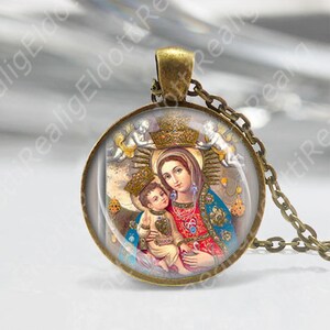 Vierge de Valverde catholique collier médaille pendentif religieux vierge marie jésus couronne anges bronze rond