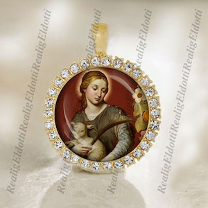 St Agnes Religious Christian Gold Patron Saint Catholic Medal Cabochon Pendant