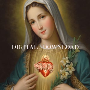 Immaculate Heart of Mary Religious Art Print | Marian Devotional Artwork | Digital Download