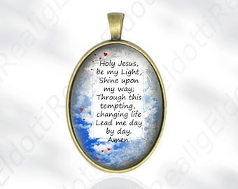 Holy Jesus be my Light Shine Upon - Short Prayer Christian Catholic Medal Religious Jewelry