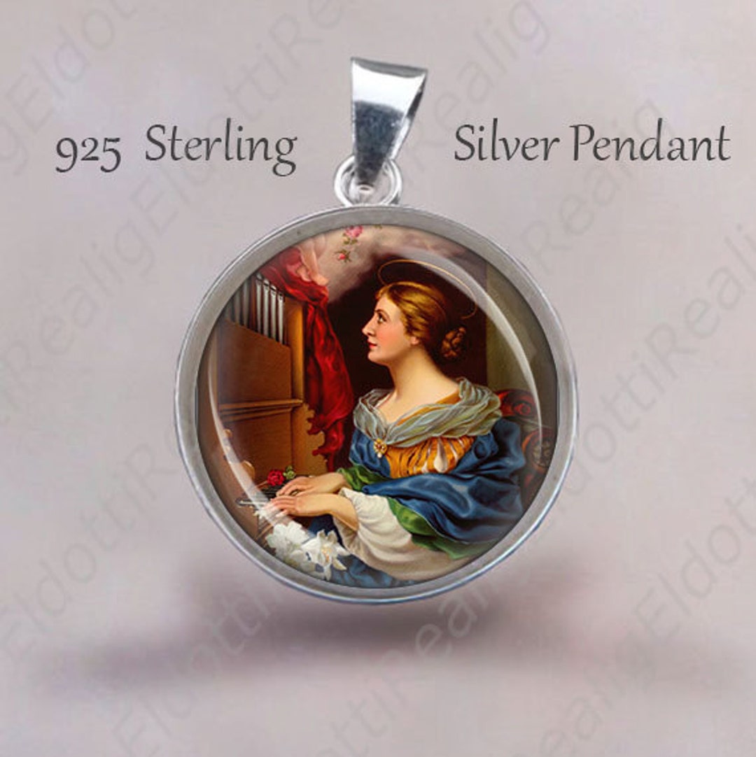 St. Cecilia Sterling Silver Medal - Religious Christian Pendant - Etsy