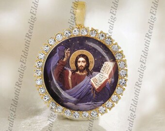 Christ Pantocrator Religious Christian Orthodox Gold Tone Medal Pendant