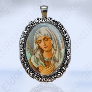 Our Blessed Mother Virgin Mary Catholic Christian Medal Pendant Silvertone Charm for Necklace