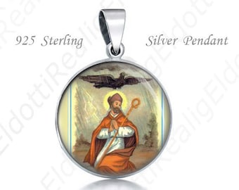 St. Medard Sterling Silver Medal Pendant: Religious Jewelry  0.8" (20 mm)
