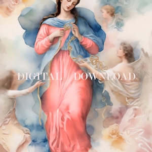 Mary Undoer of Knots Print: Watercolor Catholic Art (Digital Download)