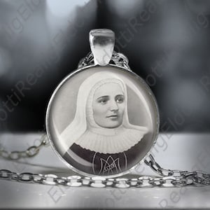 St. Laura Catholic Necklace Christian Medal Black and White Pendant Patron Saint Religious Jewelry