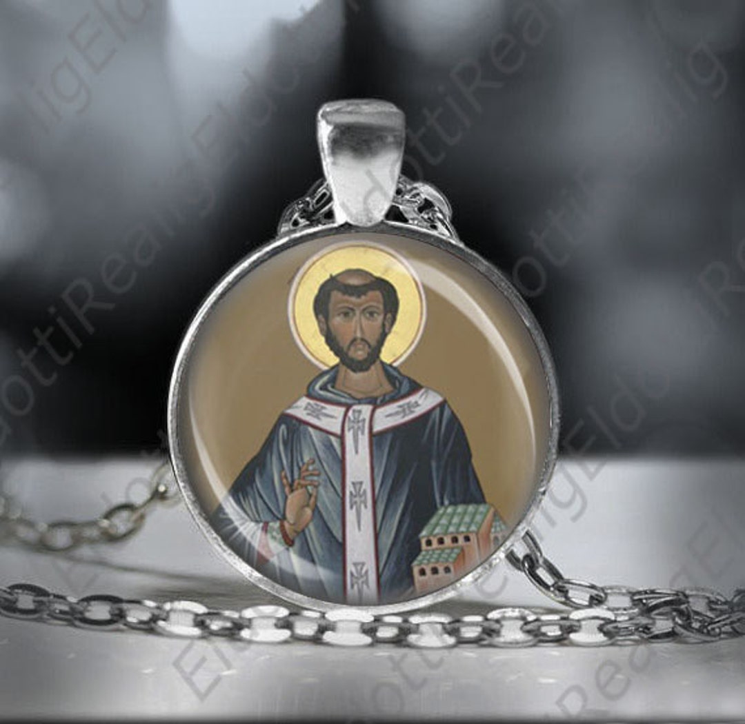 St. Augustine of Canterbury Necklace Catholic Medal Silver Tone Pendant