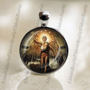 Archanioł Ariel Christian Srebrny Medal Wisiorek Kaboszon Biżuteria Religijna
