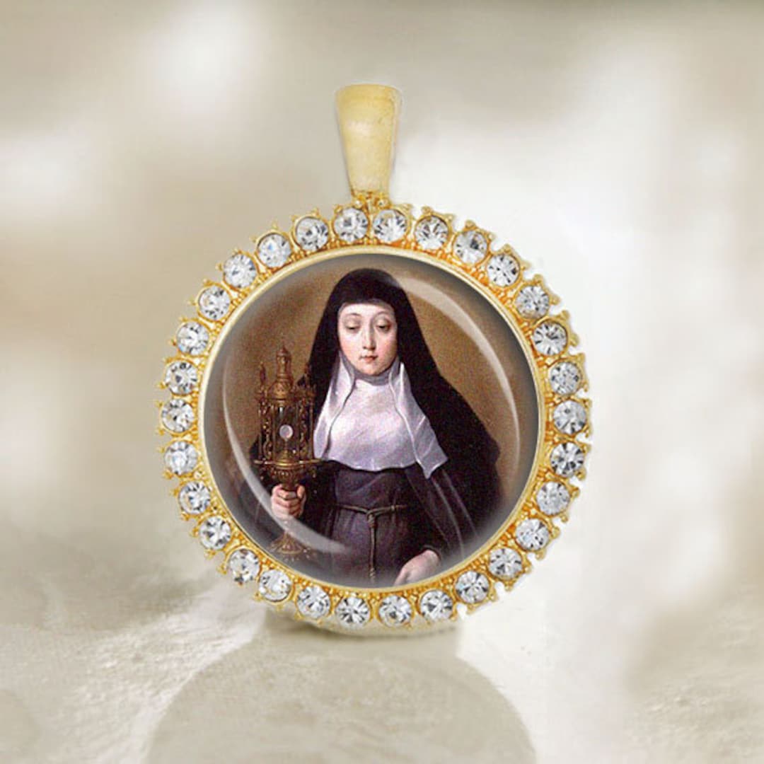 St Clare of Assisi Gold Tone Rhinestone Medal Pendant - Etsy