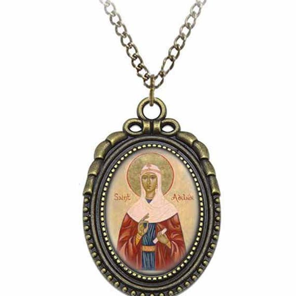 St Adelaide Orthodox Necklace Bronze Medal w Chain Oval Pendant Saint