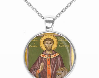 St. Augustine of Canterbury Necklace Medal Silver/Bronze Pendant Christian Religious Jewelry
