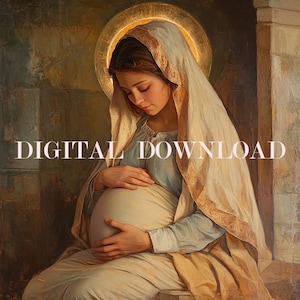 TÉLÉCHARGEMENT NUMÉRIQUE de la femme enceinte, Marie Notre-Dame grossesse, style de peinture à l'huile