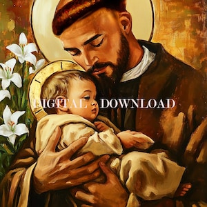 Saint Anthony of Padua with Baby Jesus Religious Art DIGITAL DOWNLOAD Catholic Print