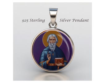 Saint Sergius Religious Devotional sterling silver 925 Christian Medal Patron Pendant  0.8" (20 mm)