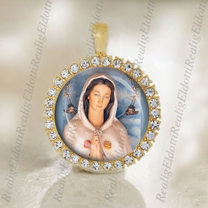 Jungfrau Maria Rosa Mystica katholische Goldton Christian Medaille NEU