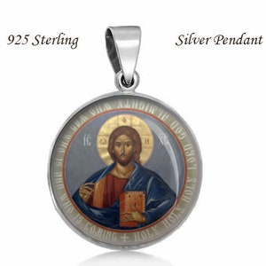 Greek Orthodox Icon of Jesus Christ Pantocrator 925 Sterling Silver Pendant 20mm