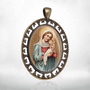 Mother Mary and Jesus Baby Catholic Medal Pendant Madonna Religious  Style Jewelry