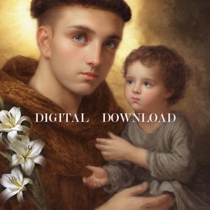 Heilige Antonius met baby Jezus religieuze kunst DIGITALE DOWNLOAD Custom Print