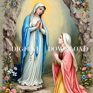 Our Lady of Lourdes | Apparition to St. Bernadette DIGITAL DOWNLOAD Religious Art Print Christian