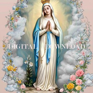 Onze-Lieve-Vrouw van Lourdes Moeder Maria Katholiek DIGITALE DOWNLOAD Religieuze kunst Print Christian