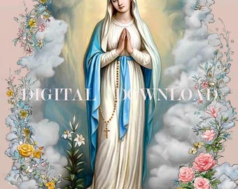 TÉLÉCHARGEMENT NUMÉRIQUE de la peinture Notre-Dame de Lourdes Mère Marie