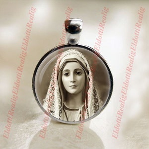 Our Lady of Fatima Catholic Medal Pendant / Charm Cabochon with Glass Dome