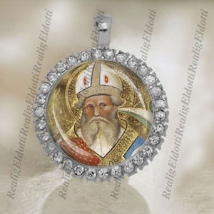 St. Blaise Religious Christian Catholic Silver Tone  Medal Pendant / Charm Cabochon