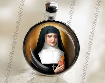 St Jane Frances de Chantal Catholic Christian Medal Pendant Cabochon necklace Religious Jewelry