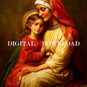Religieuze kunst St. Anne en Maria DIGITALE DOWNLOAD Katholieke print
