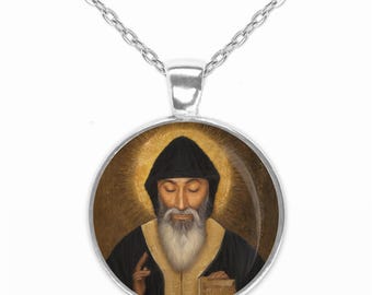St. Charbel Catholic Necklace Medal Round Pendant Lebanese Art, Roman Catholic Monks