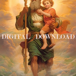 Sint-Christoffel patroonheilige van reizigers religieuze print kunst digitale DOWNLOAD