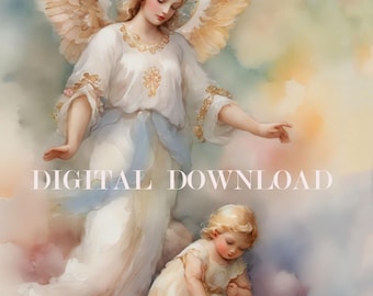 子供を守る守護天使 カトリックのイラスト 平和の天使 デジタル