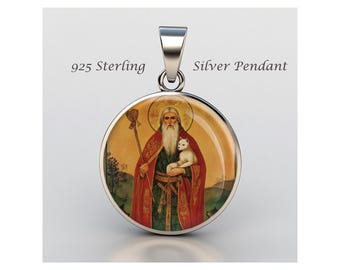 Saint Ailbe Religious Devotional sterling silver 925 Christian Medal Patron Pendant  0.8" (20 mm)