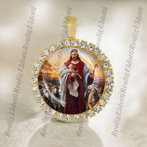 Jesus der Gute Hirte mit Schafen katholische goldfarbene christliche religiöse Medaille