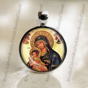 Greek Orthodox Virgin Mary Icon Christian Silvertone Medal Pendant Jewelry