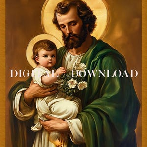 Saint Joseph with Baby Jesus Religious Art DIGITAL DOWNLOAD for Print