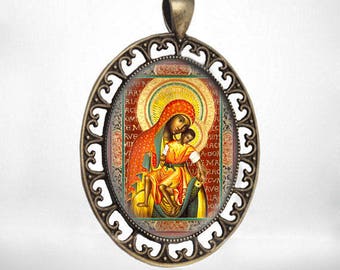 Black Madonna and Baby Religious Orthodox Christian Icon Medal Pendant Jewelry