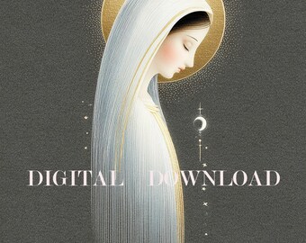 Our Blessed Mother Mary Minimalistic Art Religious Print Christian