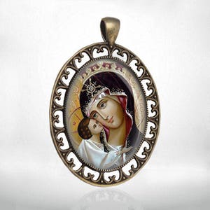Mother of God Theotokos Large Pendant. Orthodox Virgin Mary Medal Orthodox Icon