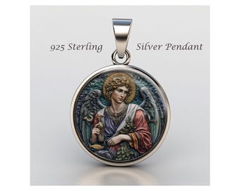 St Raphael Archangel Religious Devotional sterling silver 925 Christian Medal Patron Pendant