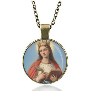 Saint Dymphna Necklace Catholic Pendant Round Medal