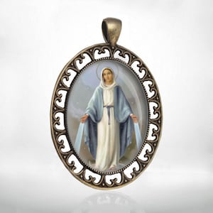 Our Lady of the Miraculous Medal Virgin Mary Bronze Pendant