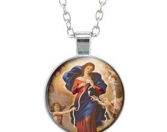 Our Lady Untier of Knots  Silver Tone Virgin Mary Necklace